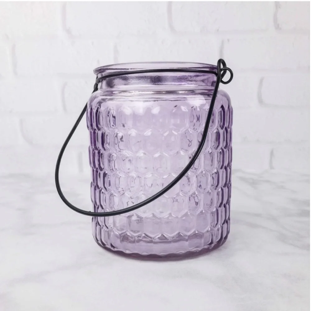 EightMood Alsace Honeycomb Glass Open Lantern Iron Handle Purple Lavender
